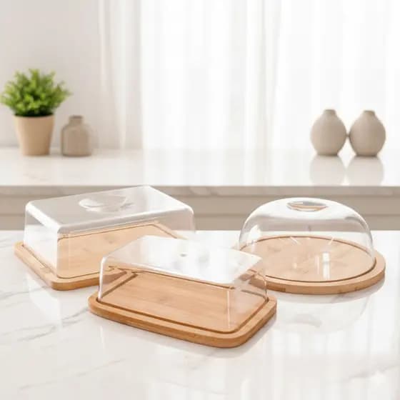 Kit bambu Mesa Posta Bambu 3 Itens Porta queijo, Manteigueira e Porta frios