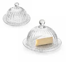 MINI Porta Queijeira Prato Doce de Vidro Transparente com Tampa 14x10cm  Milano