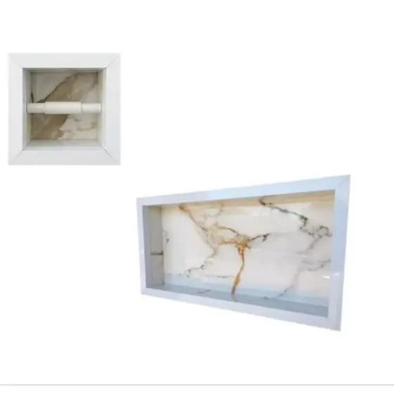 KIT NICHO 60X30CM E PORTA PAPEL HIGIÊNICO DE EMBUTIR .BRANCO