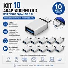 Kit 10 Conversor OTG USB-C para USB 3.0 Metal Premium Transferência Rápida