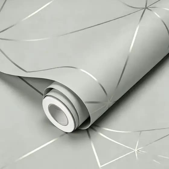 5 a 20 Metros de Papel Adesivo Cinza Geométrico com Linhas Brancas Decorativo de Ambiente