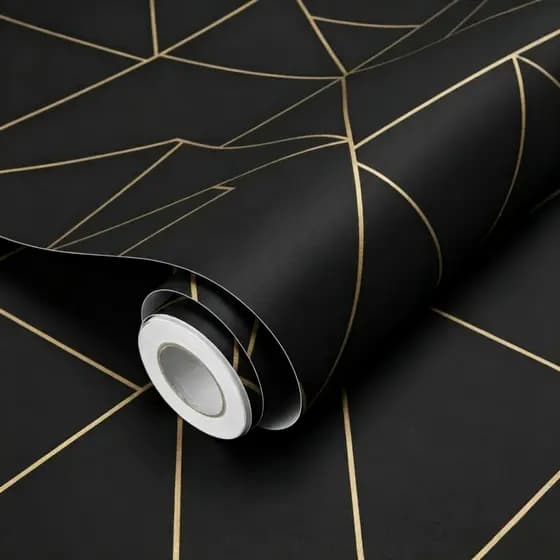 Papel de parede Zara Preto e Dourado Geometrico Moderno 5 Metros x 45cm Triangulo Sala, Quarto