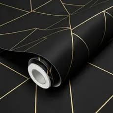 Papel de parede Zara Preto e Dourado Geometrico Moderno 5 Metros x 45cm Triangulo Sala, Quarto