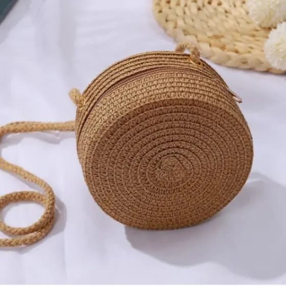 Bolsa de praia feminina bolsa redonda de palha bolsa transversal de verãol pequena Praia/Casual