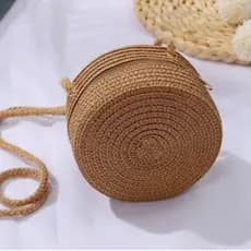 Bolsa de praia feminina bolsa redonda de palha bolsa transversal de verãol pequena Praia/Casual