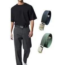 Kit 2 Cinto Masculino Elegante Básico Plus Size Tecido Nylon Resistente Ajustável - Diogo
