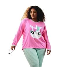 Pijamas Feminino Plus Size Longo de Frio em Malha modelo Longo de Inverno
