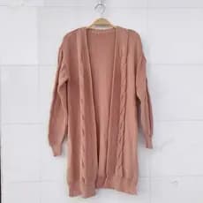 Casaco cardigan Aberto Manga Longa tranças Tricô Inverno