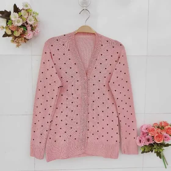 CARDIGAN CASACO DE FRIO TRICOT BOTÕES  CORAÇÃO