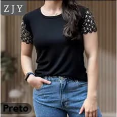 Blusa Feminina t-shirt De Manga Curta Nuvem Com/De Brilho Moda Envangélica e Casual 2025