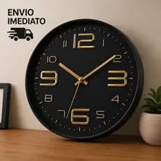 Relógio de Parede 30cm Grande Preto com Dourado  Silencioso Moderno Decoração Sala Quarto Cozinha