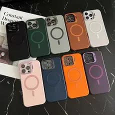 Capa Capinha Couro, MagSafe, Suporte Câmera,  iPhone 17 16 15 14 13 12 11 Anti-choque