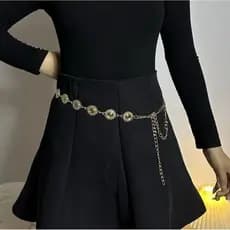 Cintos Prata Dourado vintage esculpida cintura de metal cintura fina corrente estilo étnico cinto feminino