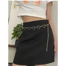 Cinto feminino em formato de coração com corrente e decoração de moda