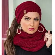 Kit Conjunto Touca Rabo De Cavalo Com Furo Cabelo + Cachecol Liso Maxi Gola  De Lã Tricot  Outono Inverno Esquentar MoDa
