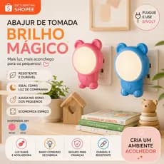 Abajur de Tomada LED Bivolt Luz Branca Noturna Quarto Infantil Urso Azul Rosa Menino Menina