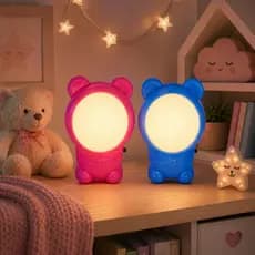 Abajur LED Bivolt Luz Suave Noturna de Tomada Quarto Infantil Ursinha Rosa Urso Azul Menina Menino