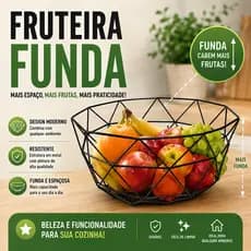 Fruteira Aramado Geometrica Centro de Mesa Organizador de Frutas Multiuso Cozinha Moderna Preto