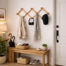 Kit Cabide Madeira Sanfonado Cabideiro Retratil com 10 Pinos Parede Porta Ajustavel