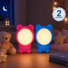 Kit 2 Abajur de Tomada LED Bivolt Luz Noturna Ursinho Quarto Infantil Bebê Rosa Azul Menina Menino