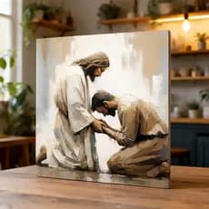 Quadro Decorativo com Suporte Expositor Jesus em Oração Decoração Religiosa Cristã MDF 20x20 cm