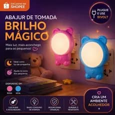 Abajur Infantil de Tomada Bivolt Luz LED Suave Quarto Menino Menina Urso Astronauta Azul Rosa