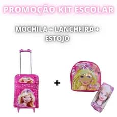 Kit mochila escolar Lancheira + Estojo Mochila Escolar Rosa Boneca Menina Infantil - Volta as Aulas 2025