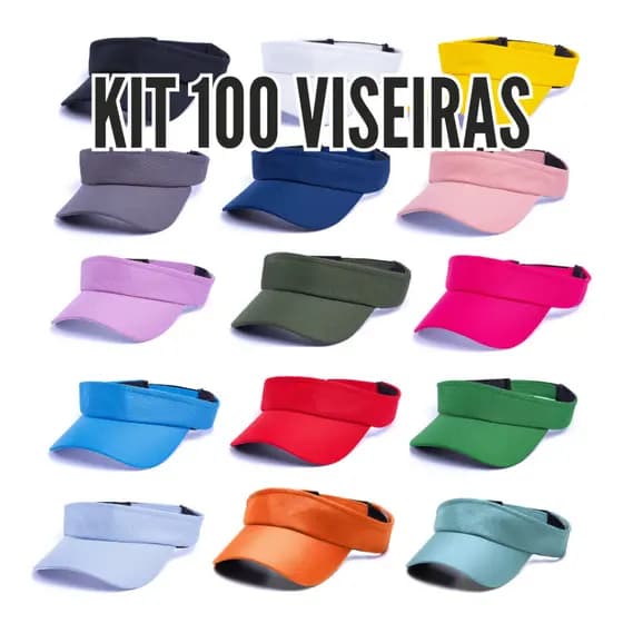 Kit 100 Viseiras Lisas Premium Esportiva Ajustável Proteção UV