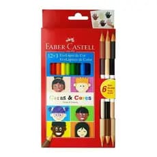 Lápis de Cor Faber-Castell Caras e Cores - Estojo com 12 Cores + 3 Lápis Bicolor