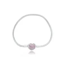 Pulseira de Berloques / charm com fecho em Coração cravejado de zircônias na cor rubi prata 925 legítima