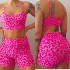 Conjunto de Academia Fitness Short e Top Cintura Alta Várias Estampas Moda Fitness