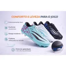 Chuteira de Campo Profissional Costurada Reforçada, Confortável, Alto desempenho e Controle de Bola