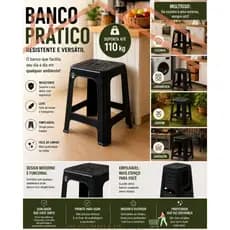 Banqueta resistente plástico preta/ kit 4 unidades