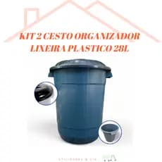lixeira organizadora cesto com tampa e alça plástico resistente 28 Litros 2 unidades
