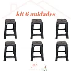 Banqueta resistente preta plástica kit 6 unidades Banco resistente