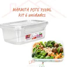 Kit 6  Marmitas Fitnes 750ML  freezer microondas potes plástico reutilizável  tampa com trava livre bpa