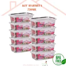 Kit 10 marmitas Fitness pote plástico reutilizável transparente 750ML tampa com trava firme