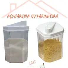 Açucareiro ou farinheira plastico cristal transparente 400ML com tampa e trava deslizante 2 unidades