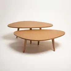 Kit 2 Mesa de Centro madeira organica MDF FREIJO Design Orgânico Sala Estar Mesas Redonda Decoração