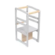 Torre de aprendizagem Montessori 4em1 Infantil MDF laca Cadeirão Educativo CINZA pintada alimentação