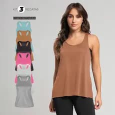 Kit 3 Regatas Fitness Femininas Lisas Corte a Fio – Modelo Nadador Leve e Confortável