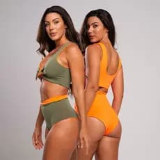 Biquíni Hot Pants Dupla Face – 2 Cores 4 Formas de Usar Conjunto Verão Carnaval Versátil
