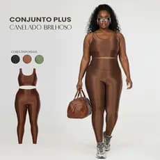 Conjunto Fitness Feminino Plus Size Trilobal Canelado Brilhoso – Top Sustentação + Legging Cós Alto