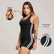 Macaquinho Fitness Sustentação Feminino Cruzado nas Costas Compressão – Listras Laterais Confortável