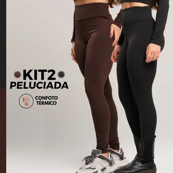 Kit 2 Calças Leggings Femininas Peluciadas – Flaneladas Lisa Outono Inverno Cós Alto Conforto