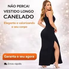 Vestido Canelado Longo Casual Alça Fenda Lateral Liso Moda Casual Feminina
