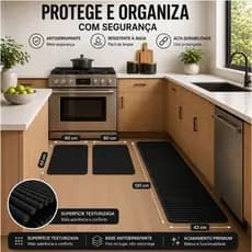 Jogo De Passadeira 3 Peças Antiderrapante Emborrachado Fácil de limpar Preto Cozinha.
