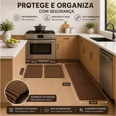 Jogo 3 Peças Passadeira Antiderrapante Impermeável Fácil Limpeza Estampado Cozinha