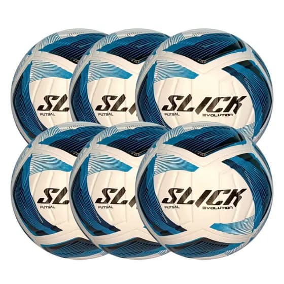 Kit 6 Bolas de Futebol Slick Futsal M01 Azul Evolution TechFusion Dualt