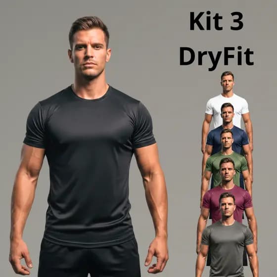 Kit 3 Camiseta Dry Fit Masculina Básica Academia Treino Corrida Esportes Corrida Camisa Sortidas